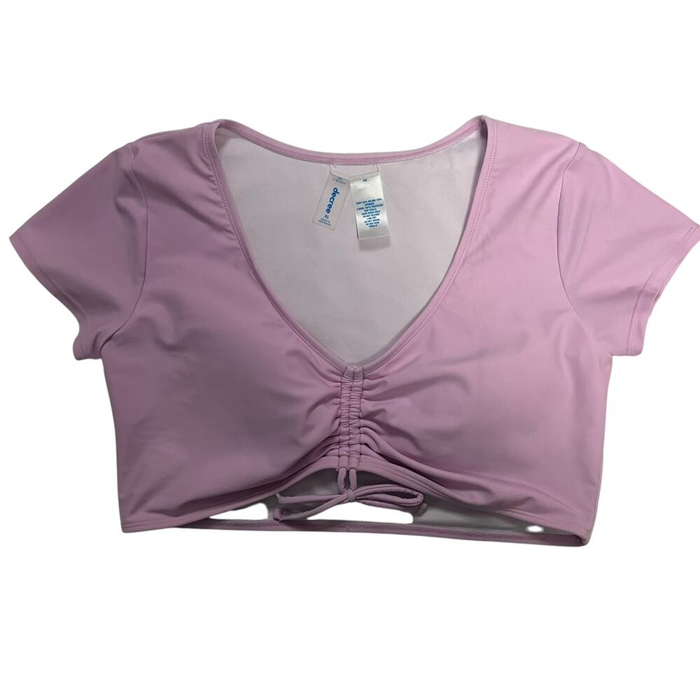 Decree Womens Pink Ruched Crop Top Swim Top Size XL